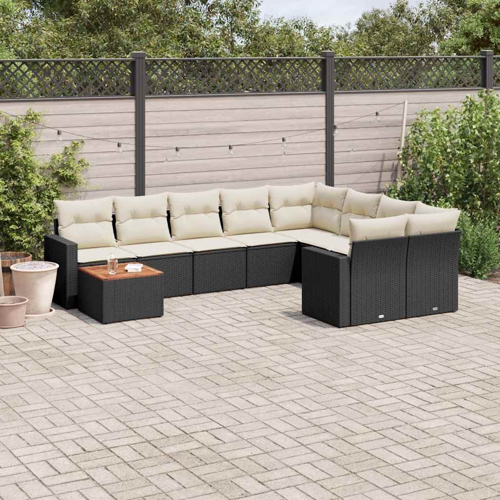 vidaXL 10-Piece Lounge Set with Cushions Poly Rattan Black