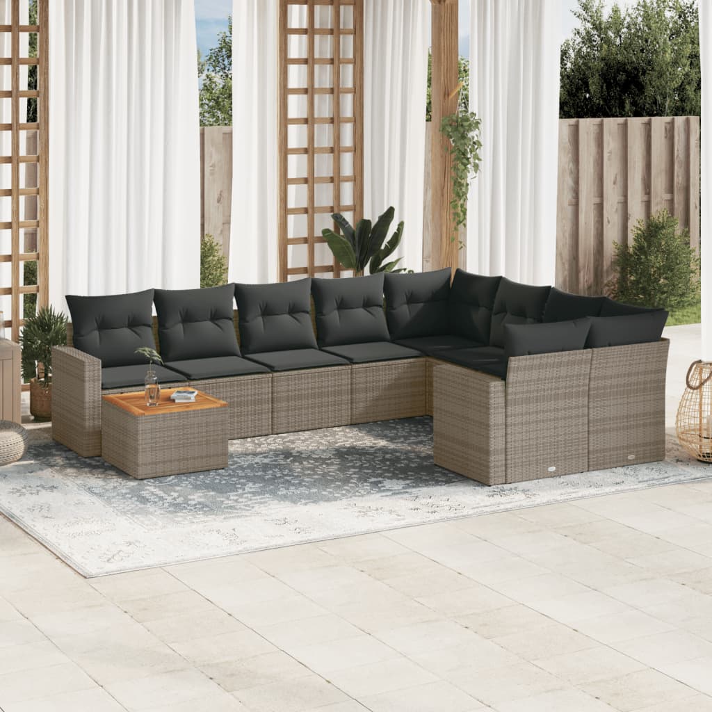 vidaXL 10-Piece Lounge Set with Cushions Poly Rattan Black