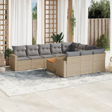 vidaXL 11-delige Loungeset met kussens poly rattan zwart