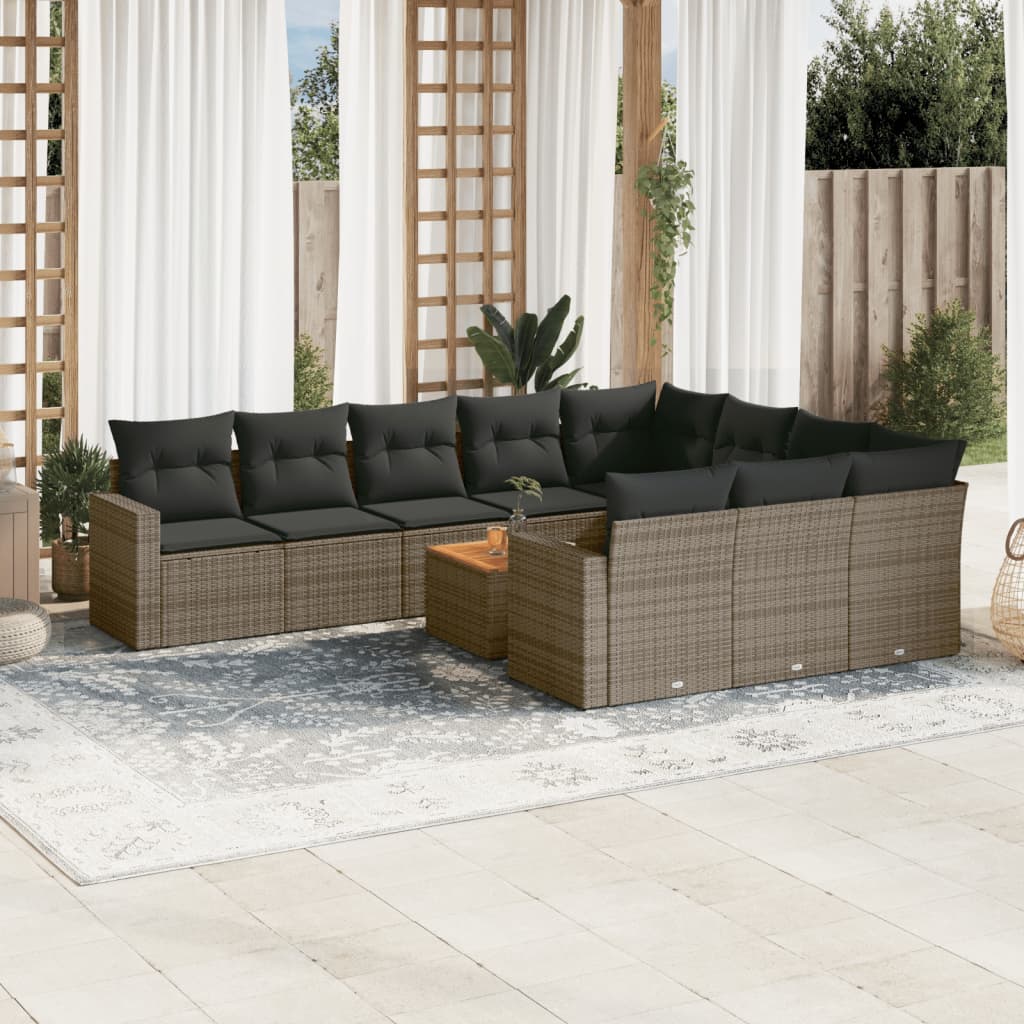 vidaXL 11-delige Loungeset met kussens poly rattan zwart