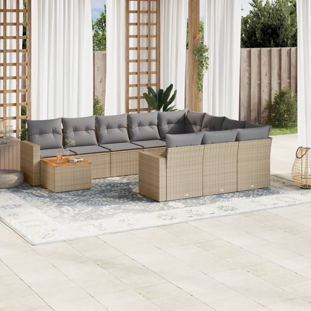 vidaXL 11-delige Loungeset met kussens poly rattan zwart