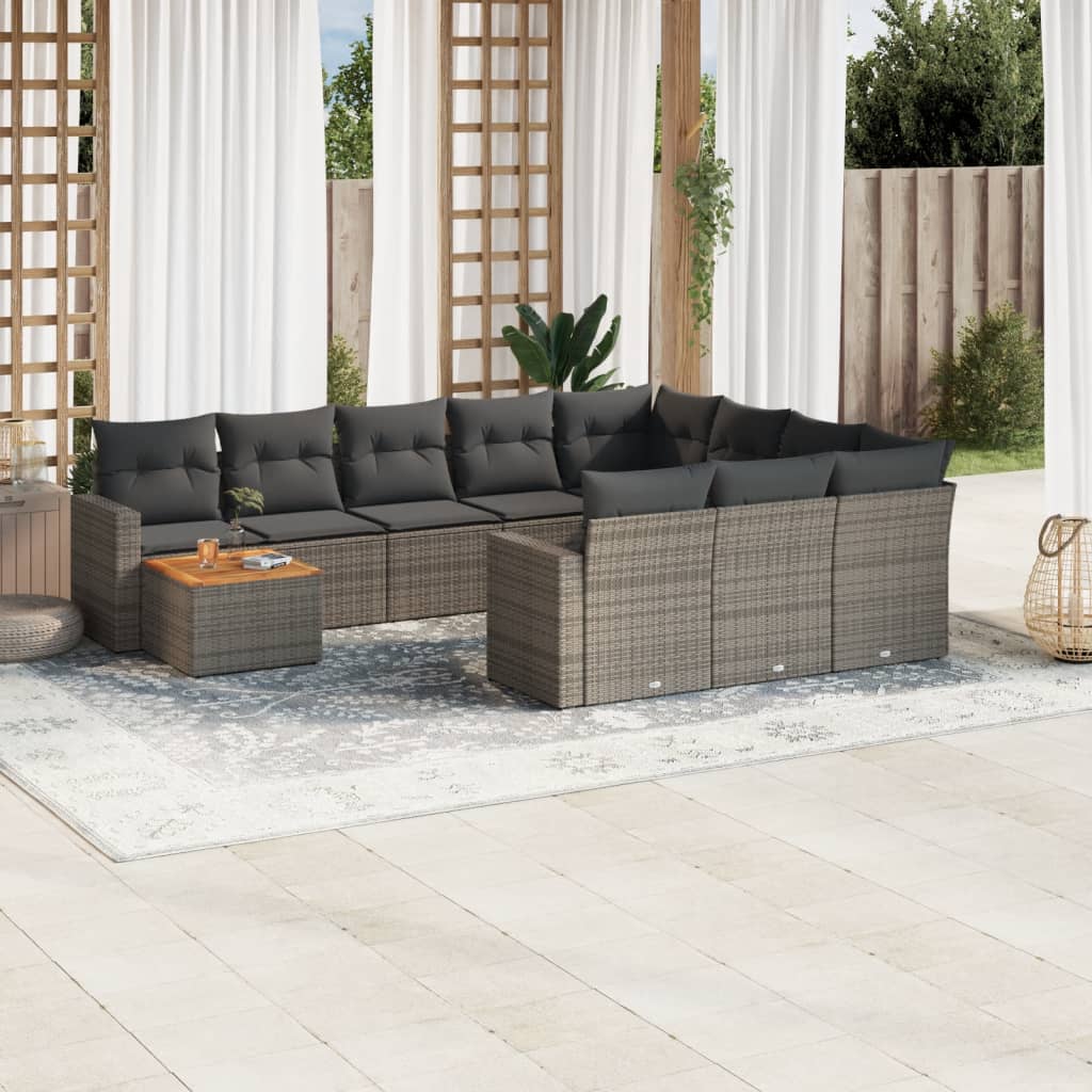 vidaXL 11-delige Loungeset met kussens poly rattan zwart