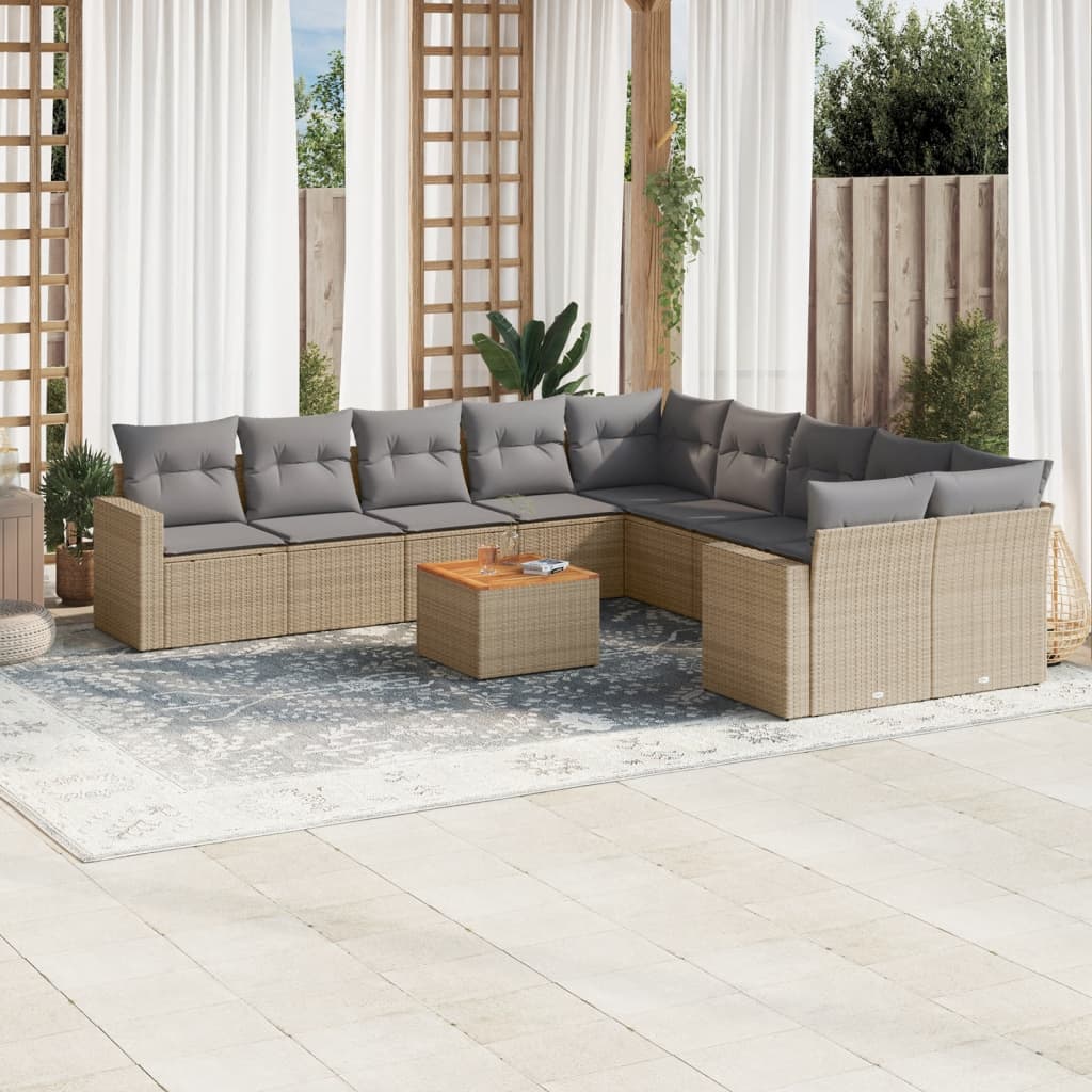 vidaXL 11-delige Loungeset met kussens poly rattan zwart
