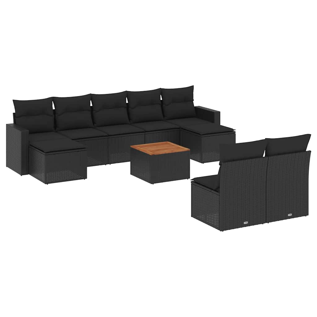 vidaXL 10-delige Loungeset met kussens poly rattan zwart