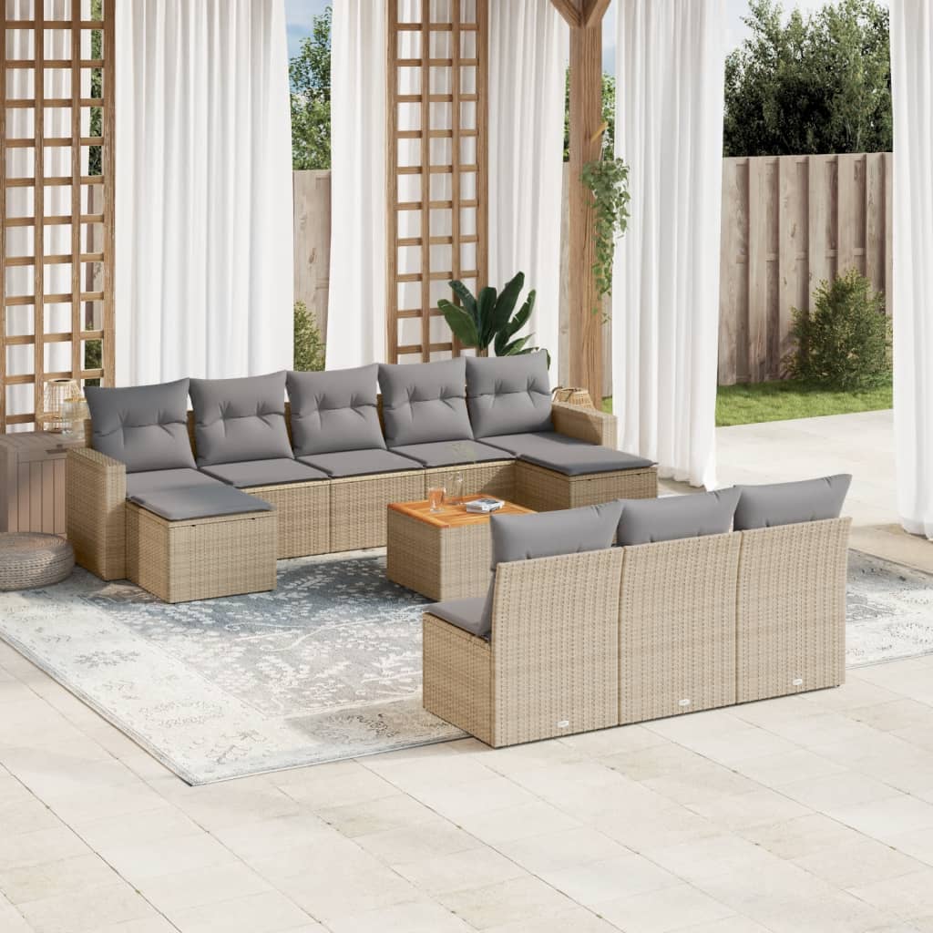 vidaXL 11-delige Loungeset met kussens poly rattan zwart