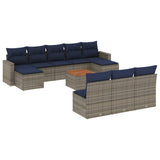 vidaXL 11-delige tuinbankset met kussens, grijs polyrotan