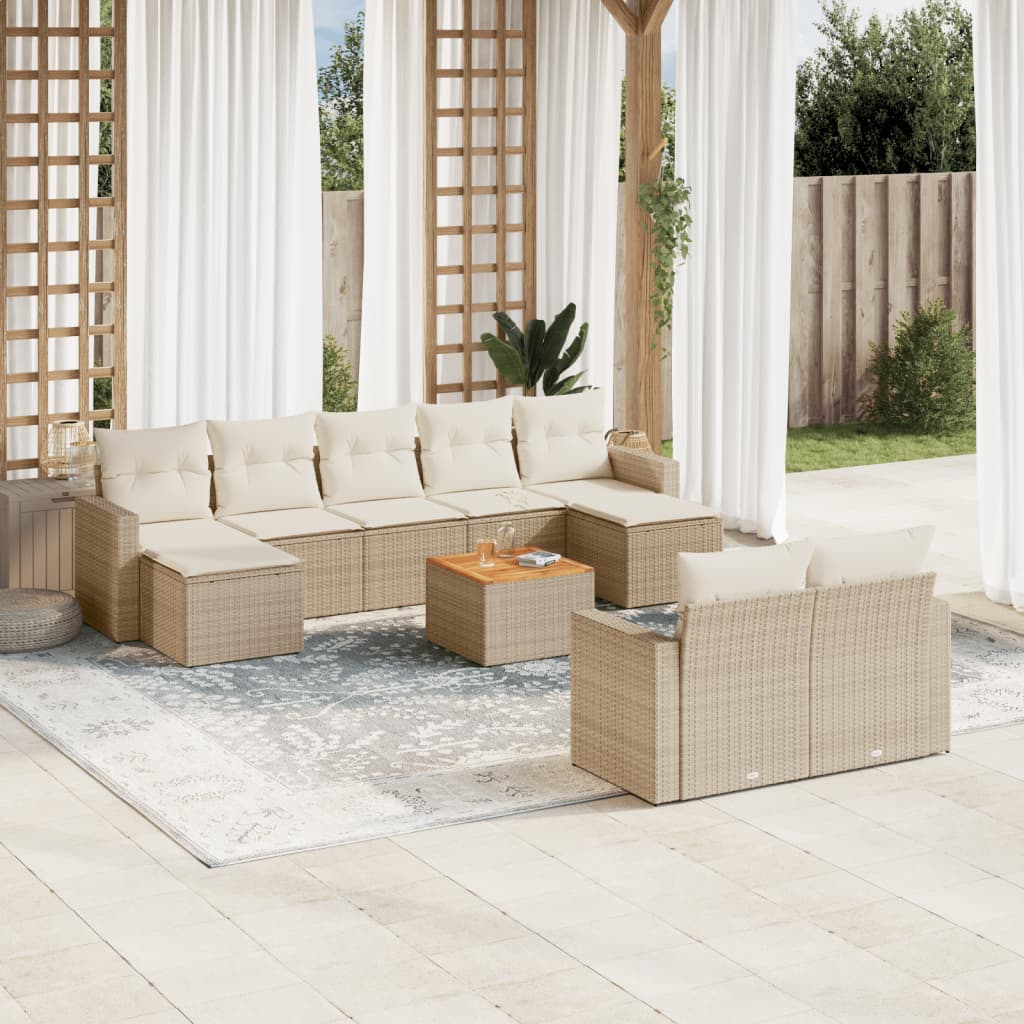 vidaXL 10-delige Loungeset met kussens poly rattan zwart