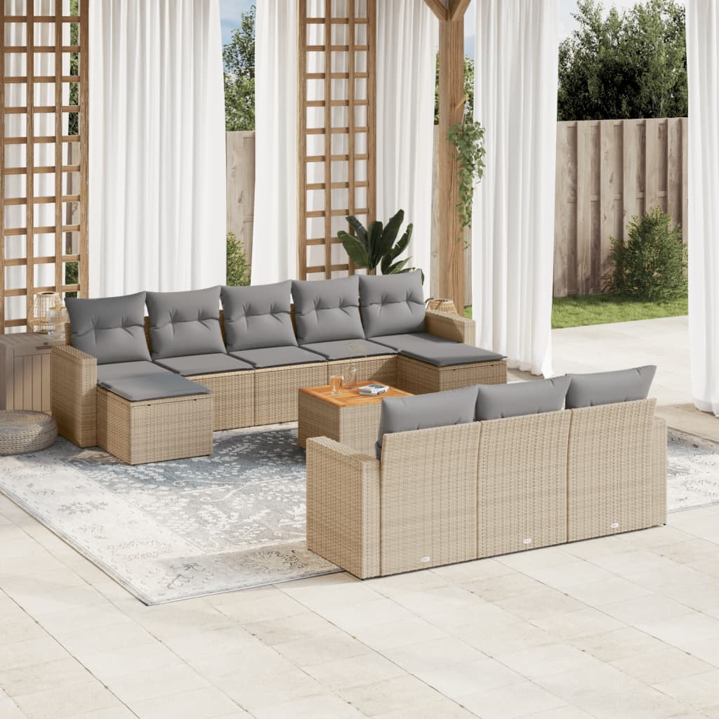 vidaXL 11-delige Loungeset met kussens poly rattan zwart