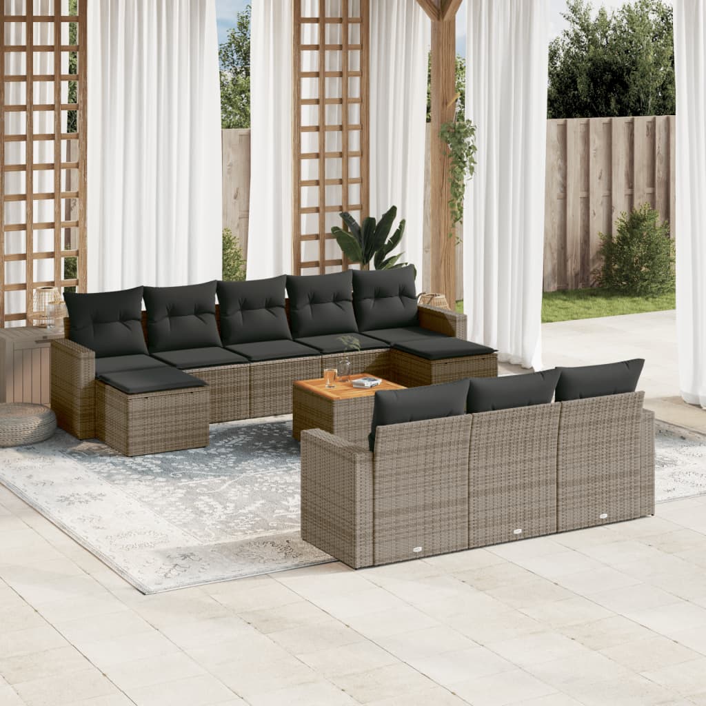 vidaXL 11-delige Loungeset met kussens poly rattan zwart