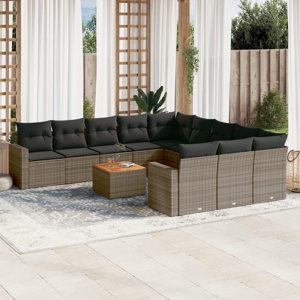 vidaXL 12-delige Loungeset met kussens poly rattan zwart