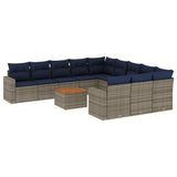 vidaXL 12-delige Loungeset met kussens poly rattan grijs