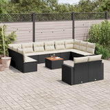 vidaXL 13-delige Loungeset met kussens poly rattan zwart