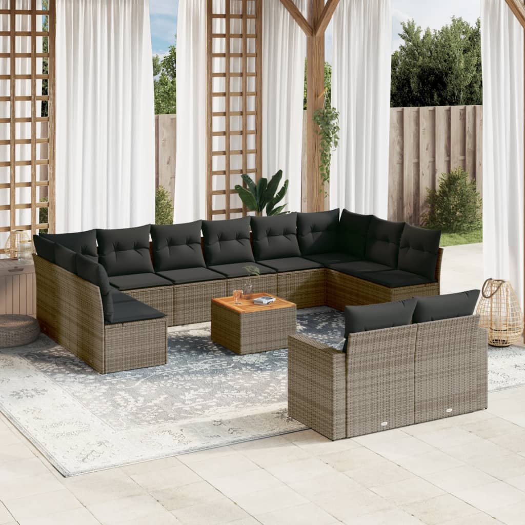 vidaXL 13-delige Loungeset met kussens poly rattan zwart