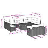 vidaXL 13-delige Loungeset met kussens poly rattan zwart