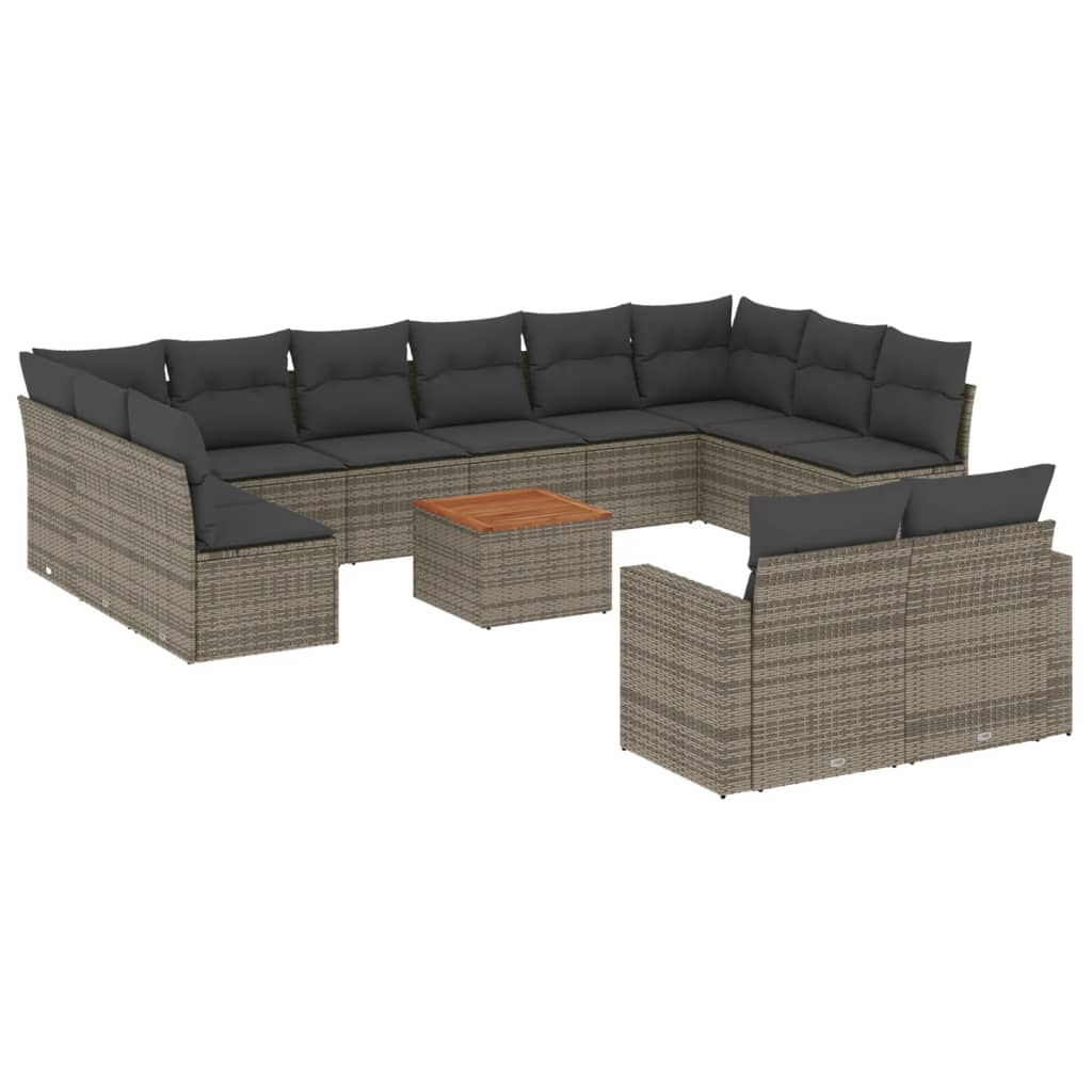 vidaXL 13-delige Loungeset met kussens poly rattan zwart