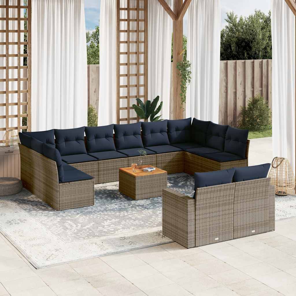 vidaXL 13-Piece Poly Rattan Lounge Set with Cushions Grey