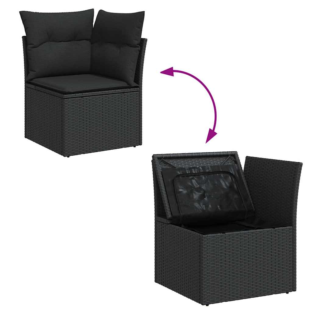 vidaXL 14-piece Lounge Set with Cushions Poly Rattan Black