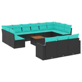vidaXL 14-delige Loungeset met kussens poly rattan grijs