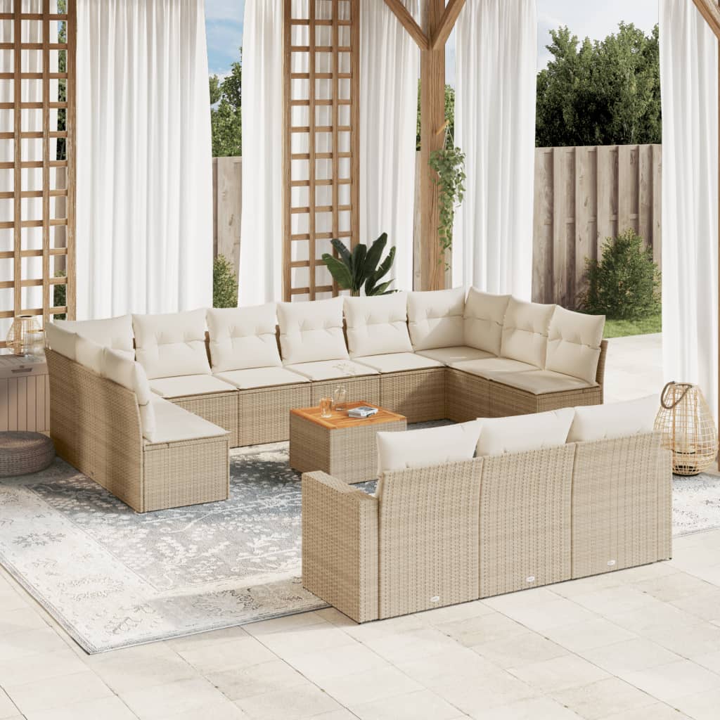 vidaXL 14-piece Lounge Set with Cushions Poly Rattan Black