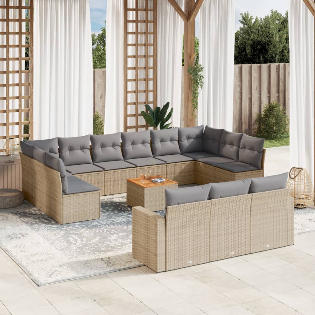 vidaXL 14-piece Lounge Set with Cushions Poly Rattan Black