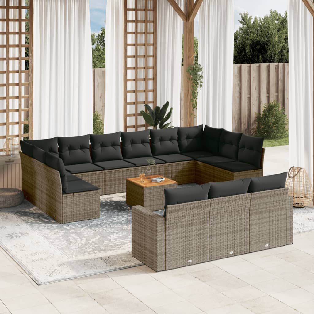 vidaXL 14-piece Lounge Set with Cushions Poly Rattan Black