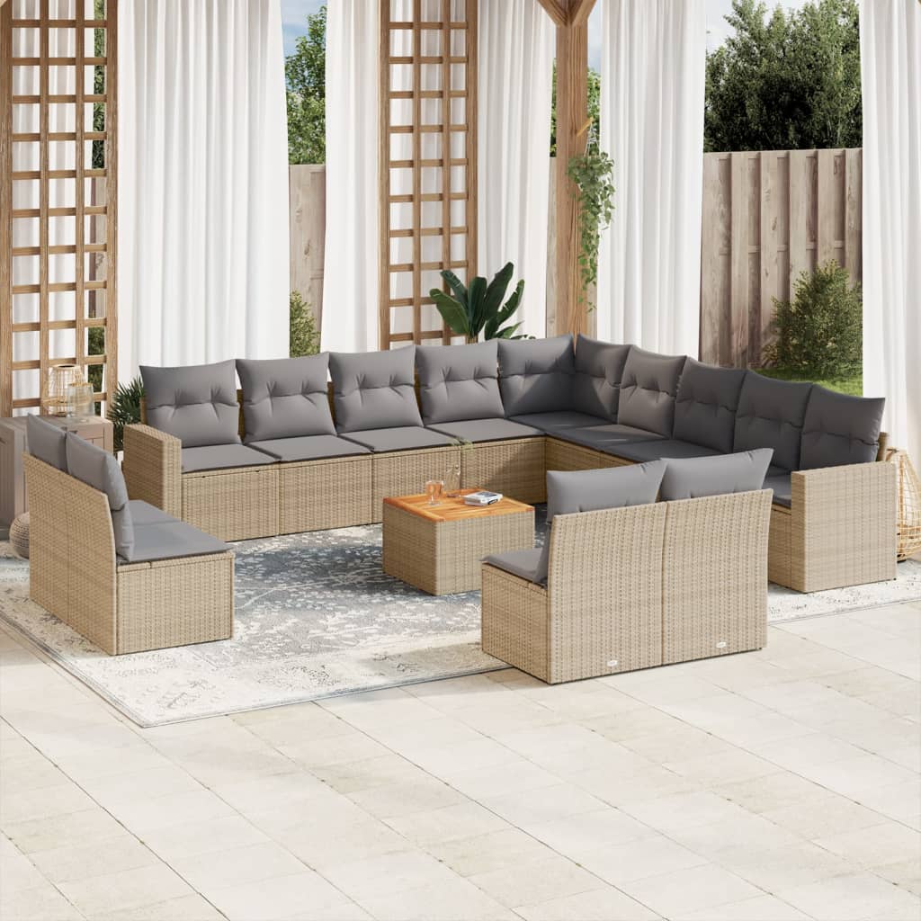 vidaXL 14-delige Loungeset met kussens poly rattan zwart
