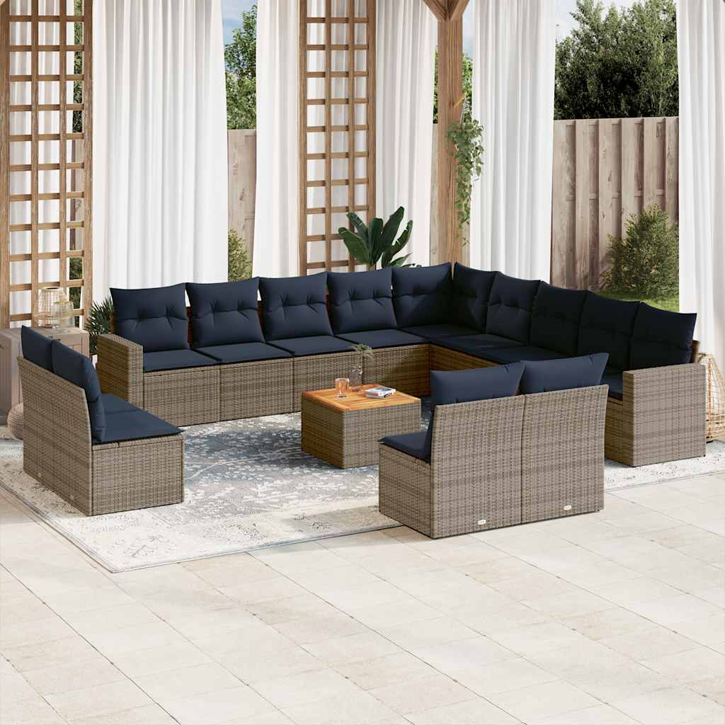 vidaXL 14-Piece Lounge Set with Cushions Poly Rattan Grey