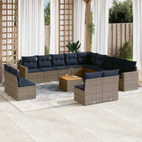 vidaXL 14-Piece Lounge Set with Cushions Poly Rattan Grey