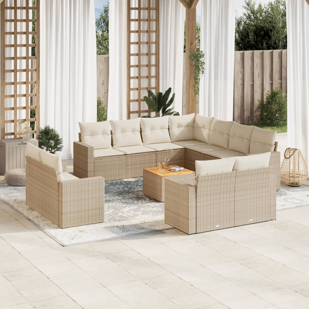 vidaXL 12-delige Loungeset met kussens poly rattan zwart