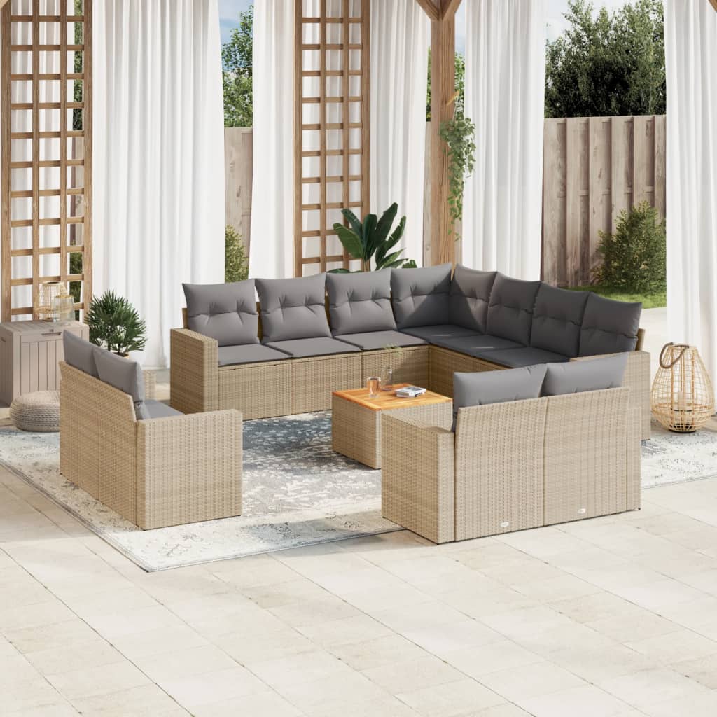 vidaXL 12-delige Loungeset met kussens poly rattan zwart