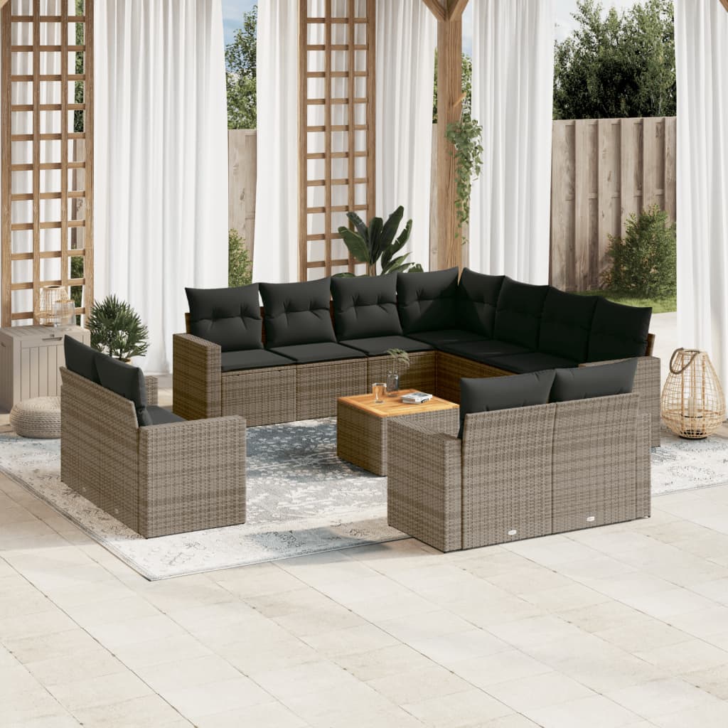 vidaXL 12-delige Loungeset met kussens poly rattan zwart