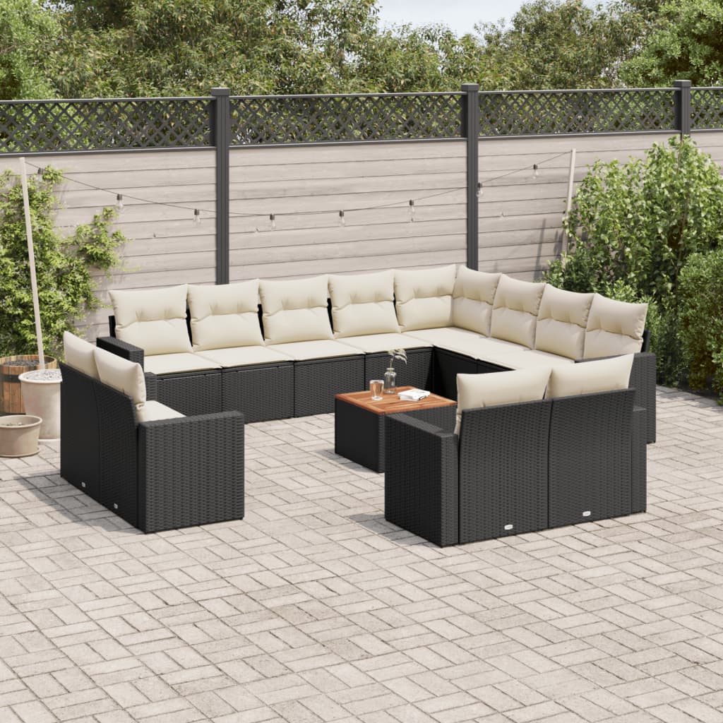 vidaXL 13-delige Loungeset met kussens poly rattan zwart