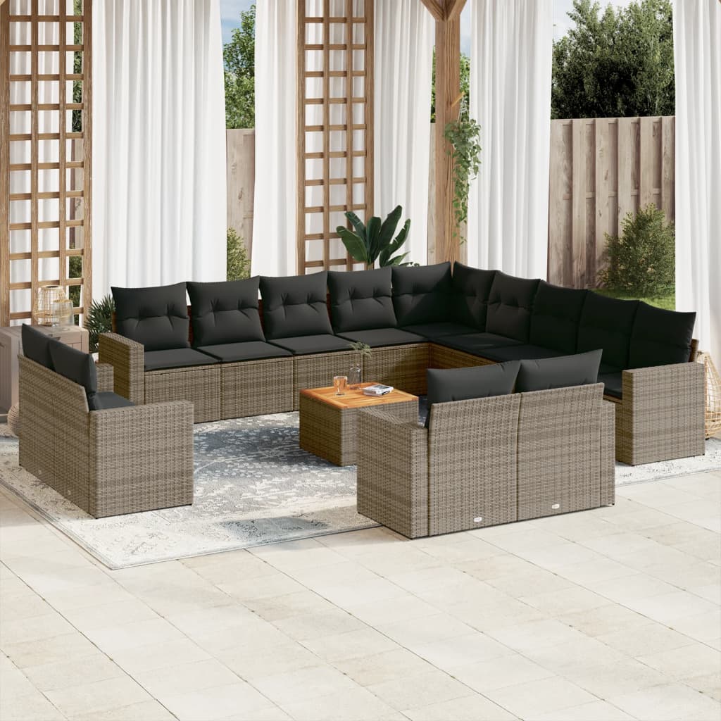 vidaXL 14-delige Loungeset met kussens poly rattan zwart