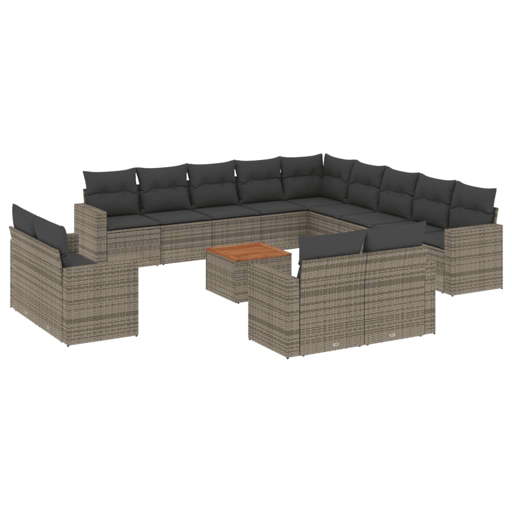 vidaXL 14-delige Loungeset met kussens poly rattan zwart