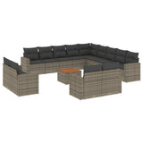 vidaXL 14-delige Loungeset met kussens poly rattan zwart
