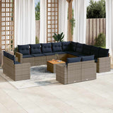 vidaXL 14-Piece Lounge Set with Cushions Poly Rattan Grey