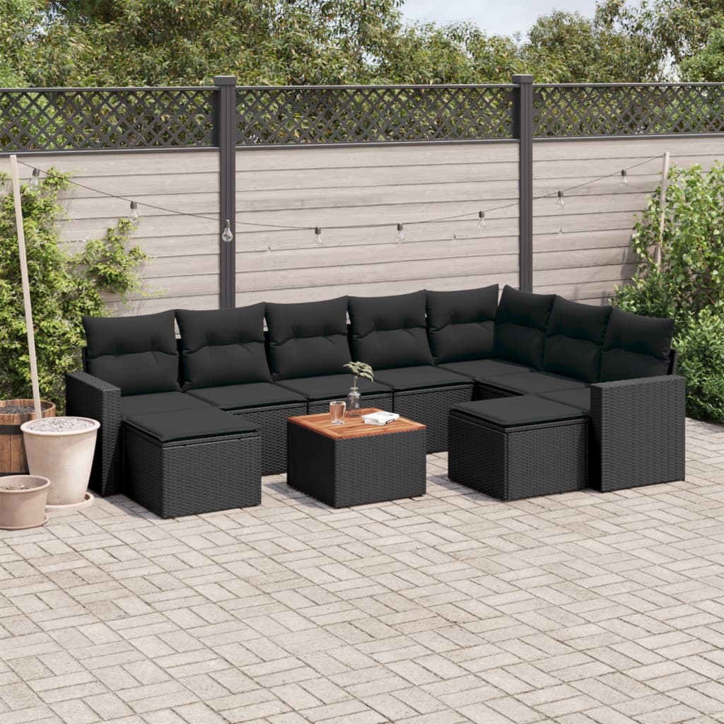 vidaXL 10-piece Lounge Set with cushions poly rattan black