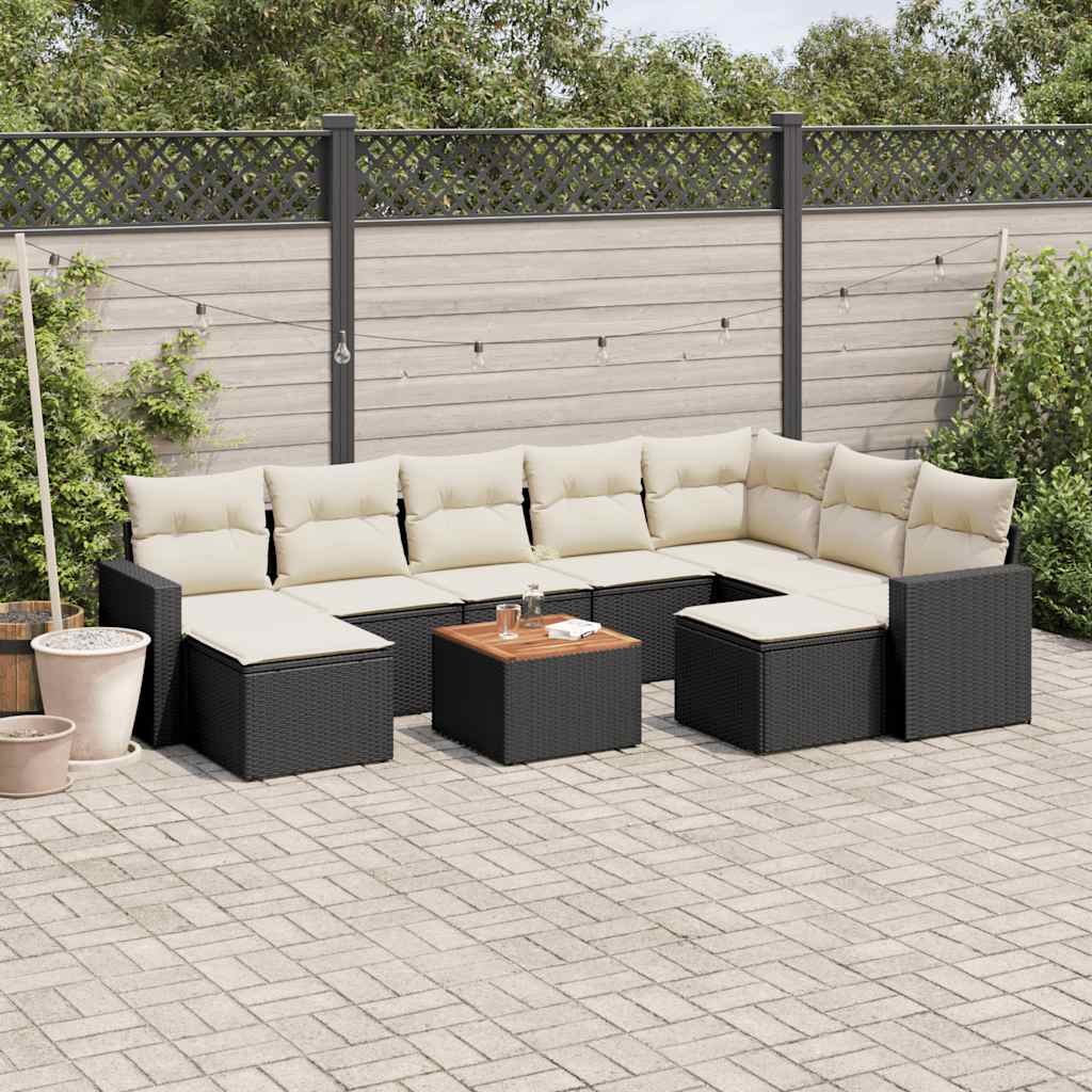 vidaXL 10-piece Lounge Set with cushions poly rattan black