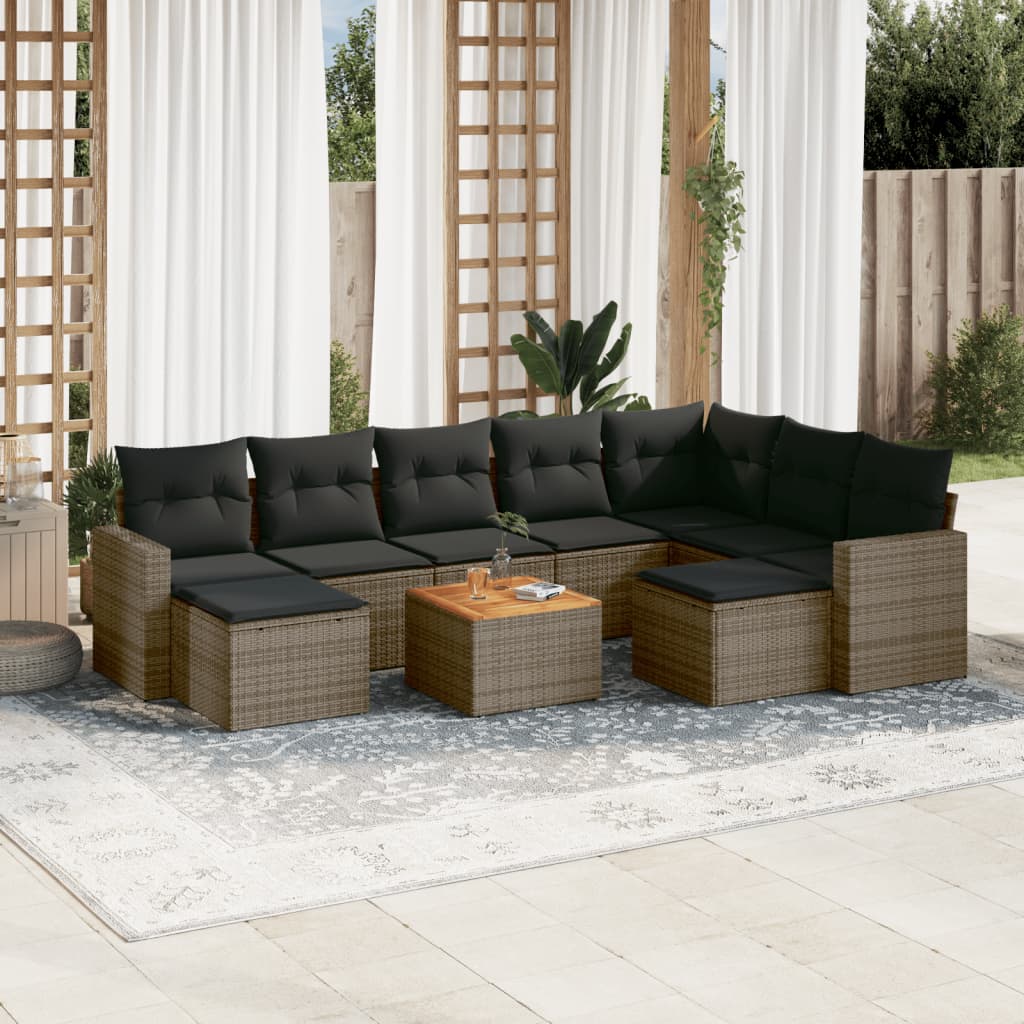 vidaXL 10-piece Lounge Set with cushions poly rattan black