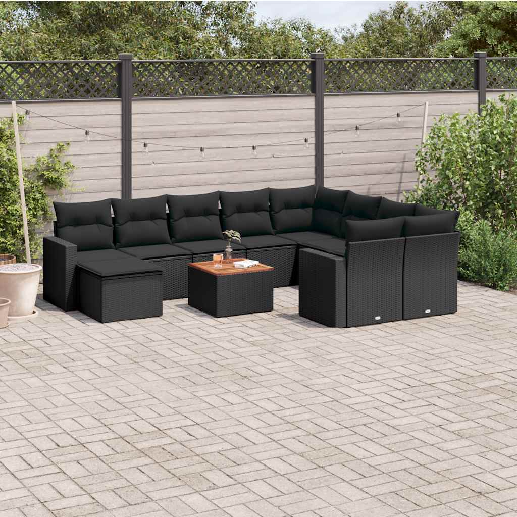 vidaXL 11-Piece Lounge Set with Cushions Poly Rattan Black