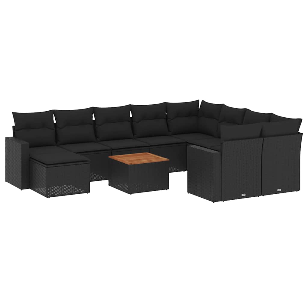 vidaXL 11-Piece Lounge Set with Cushions Poly Rattan Black