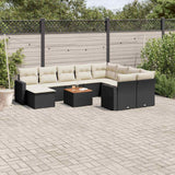 vidaXL 11-Piece Lounge Set with Cushions Poly Rattan Black