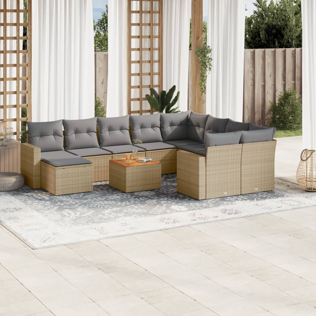 vidaXL 11-Piece Lounge Set with Cushions Poly Rattan Black