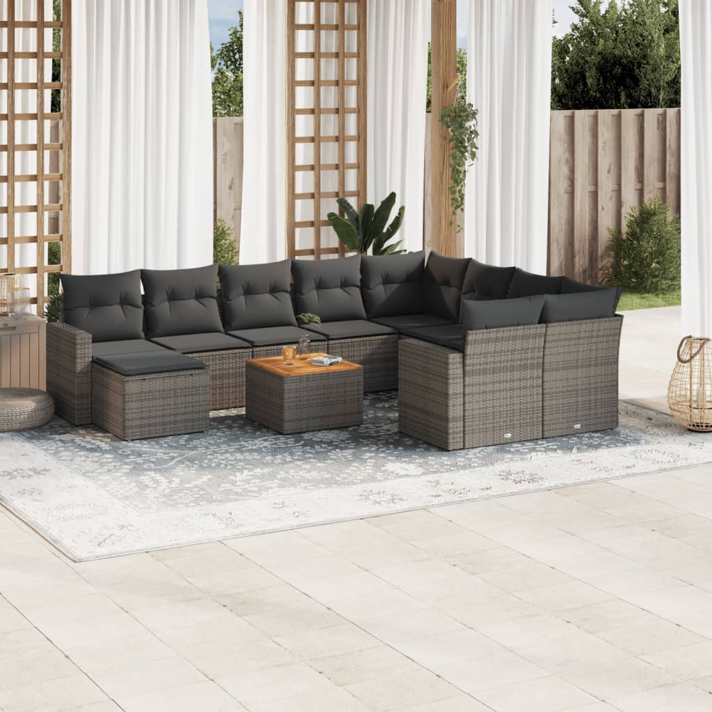 vidaXL 11-Piece Lounge Set with Cushions Poly Rattan Black