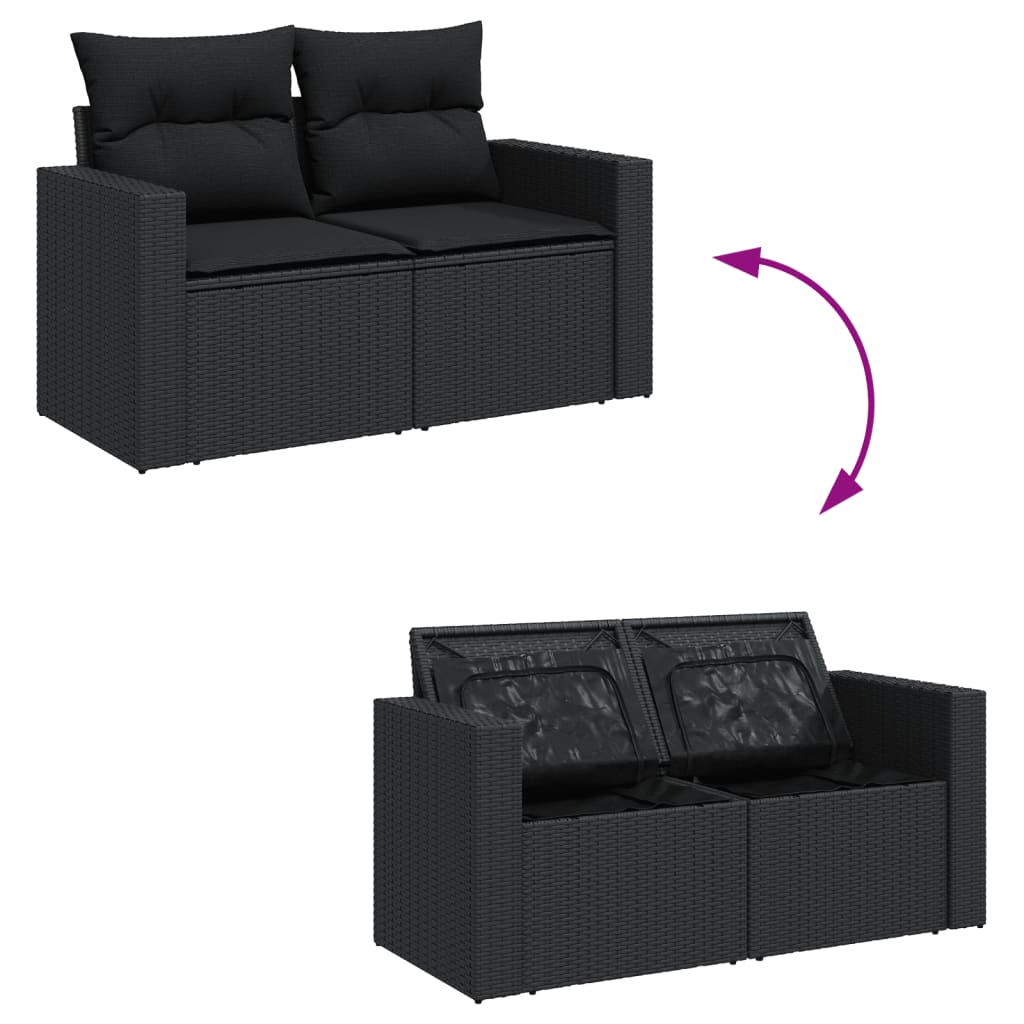 vidaXL 12-delige Loungeset met kussens poly rattan zwart