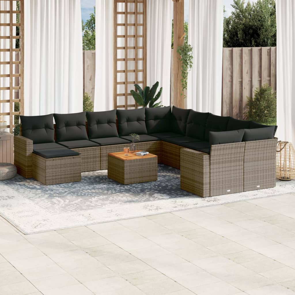 vidaXL 12-delige Loungeset met kussens poly rattan zwart