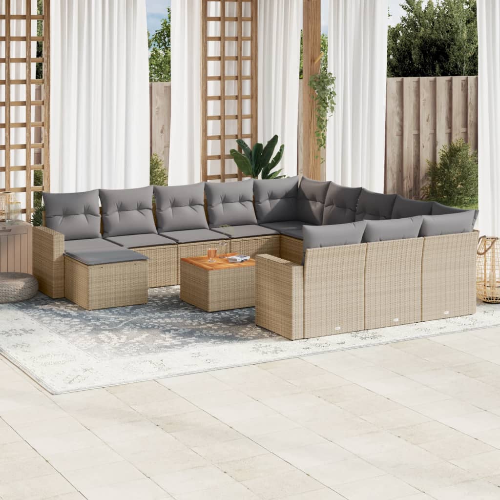 vidaXL 13-delige Loungeset met kussens poly rattan zwart