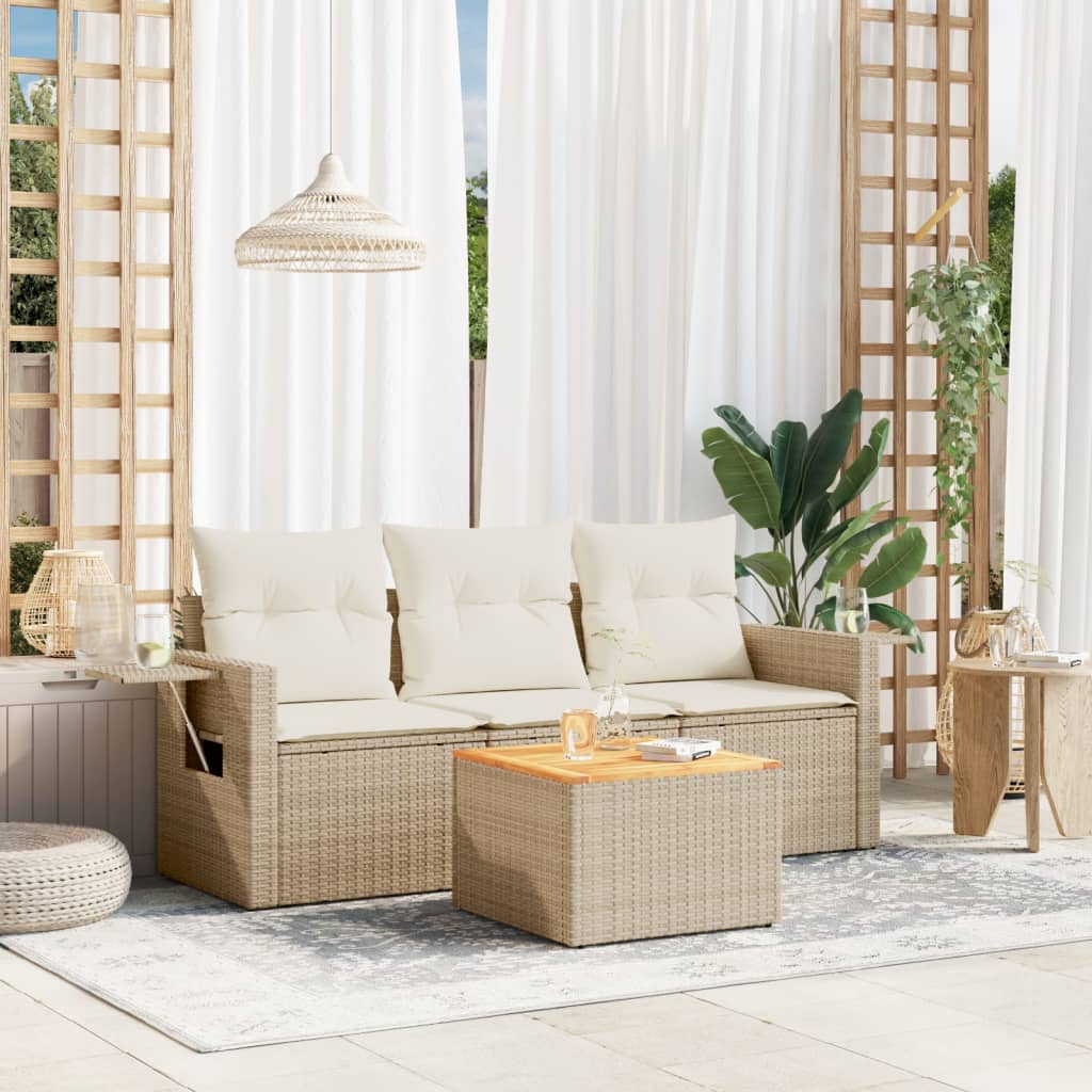 vidaXL 4-delige Loungeset met kussens poly rattan zwart