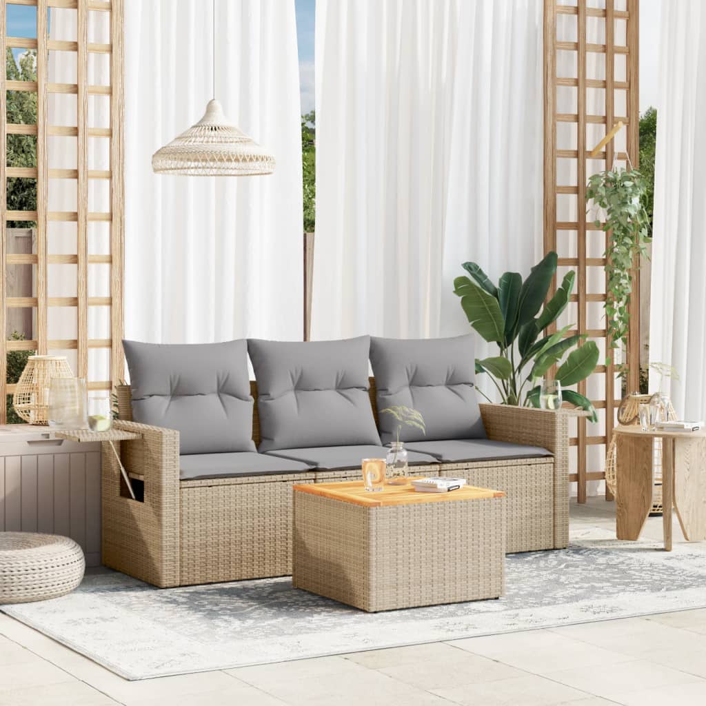 vidaXL 4-delige Loungeset met kussens poly rattan zwart