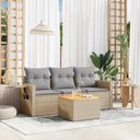 vidaXL 4-delige Loungeset met kussens poly rattan zwart